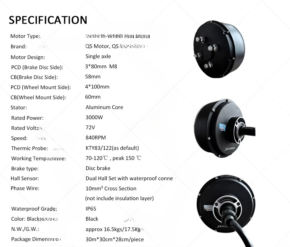 QSMOTOR 205 3000W V3 Brushless - Electric Motorcycle Conversion Kit 72V 评论和价格